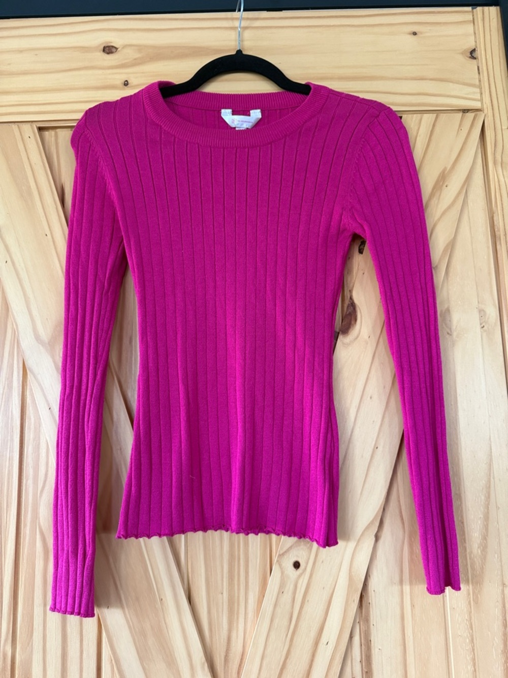 Women's Ribbed Long-Sleeve Crewneck Top - Fuchsia Pink
